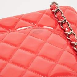 Pre Owned Chanel Red Quilted Patent Leather Jumbo Classic Double Flap Bag