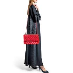 Pre Owned Chanel Red Quilted Patent Leather Jumbo Classic Double Flap Bag