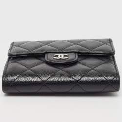 Pre Owned Chanel Black Quilted Caviar Leather Trifold CC Wallet