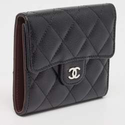 Pre Owned Chanel Black Quilted Caviar Leather Trifold CC Wallet