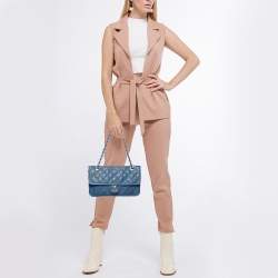 Pre Owned Chanel Blue Quilted Caviar Leather CC French Riviera Flap Bag