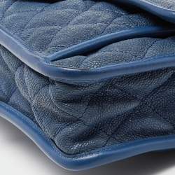Pre Owned Chanel Blue Quilted Caviar Leather CC French Riviera Flap Bag