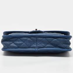 Pre Owned Chanel Blue Quilted Caviar Leather CC French Riviera Flap Bag