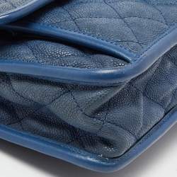 Pre Owned Chanel Blue Quilted Caviar Leather CC French Riviera Flap Bag