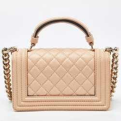 Pre Owned Chanel Beige Quilted Leather Small Boy Top Handle Bag