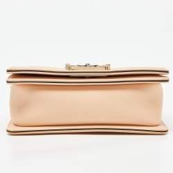 Pre Owned Chanel Beige Quilted Leather Small Boy Top Handle Bag