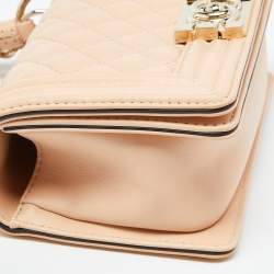 Pre Owned Chanel Beige Quilted Leather Small Boy Top Handle Bag