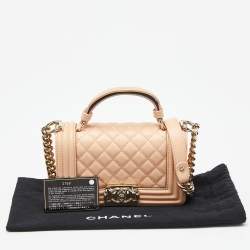 Pre Owned Chanel Beige Quilted Leather Small Boy Top Handle Bag