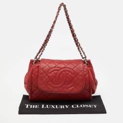 Chanel Red Quilted Caviar Leather Timeless Accordion Flap Bag