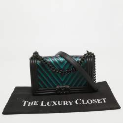 Chanel Black/Holographic Chevron Leather Medium Boy Flap Bag