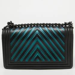Chanel Black/Holographic Chevron Leather Medium Boy Flap Bag
