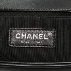 Chanel Black/Holographic Chevron Leather Medium Boy Flap Bag