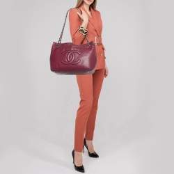 Pre Owned Chanel Dark Red Quilted Caviar Leather CC Timeless Tote