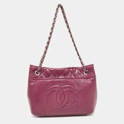 Pre Owned Chanel Dark Red Quilted Caviar Leather CC Timeless Tote