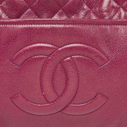 Pre Owned Chanel Dark Red Quilted Caviar Leather CC Timeless Tote