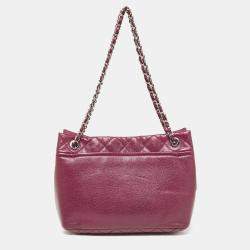 Pre Owned Chanel Dark Red Quilted Caviar Leather CC Timeless Tote
