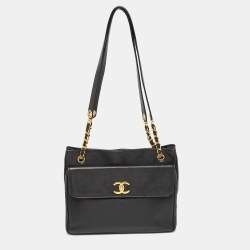 Chanel Black Caviar Leather Classic Pocket Shoulder Bag