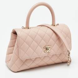 Pre Owned Chanel Pink Quilted Caviar Leather Small Coco Top Handle Bag