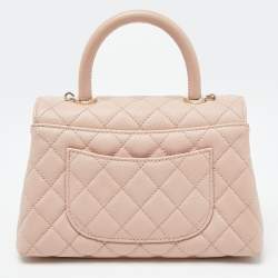 Pre Owned Chanel Pink Quilted Caviar Leather Small Coco Top Handle Bag