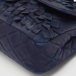 Pre Owned Chanel Navy Blue Quilted Satin Medium Classic Double Flap Bag