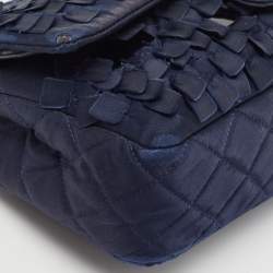 Pre Owned Chanel Navy Blue Quilted Satin Medium Classic Double Flap Bag