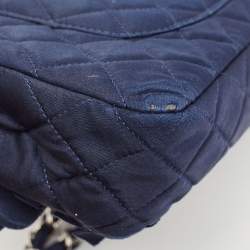 Pre Owned Chanel Navy Blue Quilted Satin Medium Classic Double Flap Bag