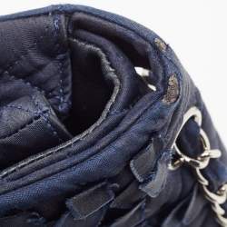 Pre Owned Chanel Navy Blue Quilted Satin Medium Classic Double Flap Bag