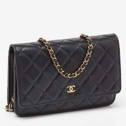 Chanel Black Quilted Leather Classic Wallet on Chain