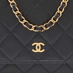 Chanel Black Quilted Leather Classic Wallet on Chain