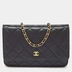 Chanel Black Quilted Leather Classic Wallet on Chain