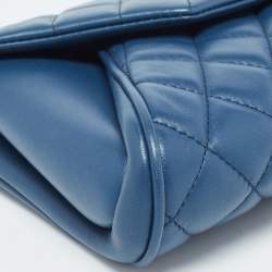 Pre Owned Chanel Blue Quilted Lambskin Leather Fold Up Again Clutch