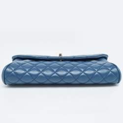 Pre Owned Chanel Blue Quilted Lambskin Leather Fold Up Again Clutch