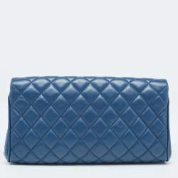 Pre Owned Chanel Blue Quilted Lambskin Leather Fold Up Again Clutch