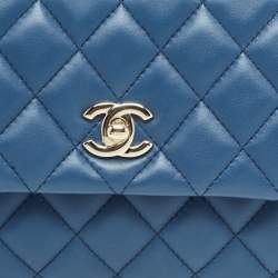 Pre Owned Chanel Blue Quilted Lambskin Leather Fold Up Again Clutch
