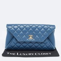 Pre Owned Chanel Blue Quilted Lambskin Leather Fold Up Again Clutch