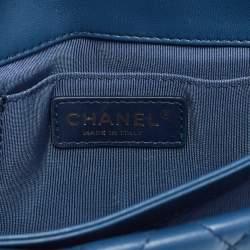 Pre Owned Chanel Blue Quilted Lambskin Leather Fold Up Again Clutch