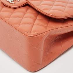 Pre Owned Chanel Brick Brown Quilted Caviar Leather Jumbo Classic Double Flap Bag