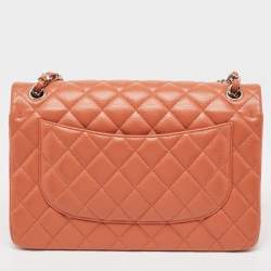 Pre Owned Chanel Brick Brown Quilted Caviar Leather Jumbo Classic Double Flap Bag