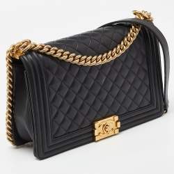 Pre Owned Chanel Black Quilted Leather New Medium Boy Shoulder Bag