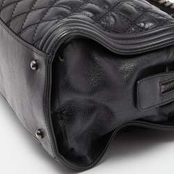 Pre Owned Chanel Black Quilted Double Stitch Leather Boy Tote