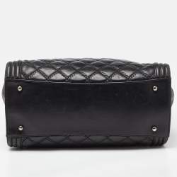 Pre Owned Chanel Black Quilted Double Stitch Leather Boy Tote
