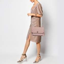 Pre Owned Chanel Pink Quilted Caviar Leather Large Business Affinity Flap Bag 