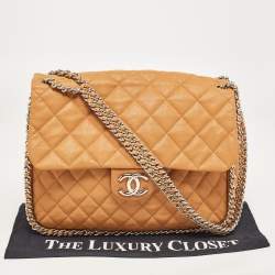 Pre Owned Chanel Brown Quilted Leather Maxi Chain Around Flap Bag