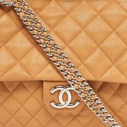 Pre Owned Chanel Brown Quilted Leather Maxi Chain Around Flap Bag