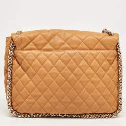 Pre Owned Chanel Brown Quilted Leather Maxi Chain Around Flap Bag
