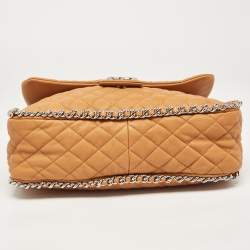 Pre Owned Chanel Brown Quilted Leather Maxi Chain Around Flap Bag