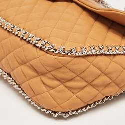 Pre Owned Chanel Brown Quilted Leather Maxi Chain Around Flap Bag