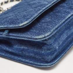 Chanel Blue Quilted Denim Classic Wallet On Chain