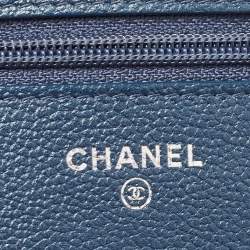 Chanel Blue Quilted Denim Classic Wallet On Chain