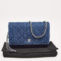Chanel Blue Quilted Denim Classic Wallet On Chain